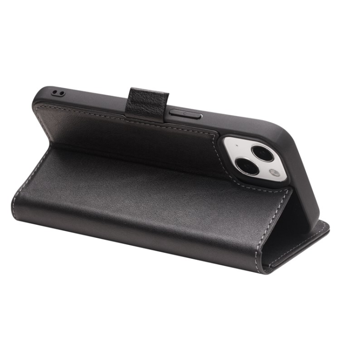 QIALINO - QIALINO iPhone 13 Plånboksfodral Äkta Läder Flip Folio - Svart