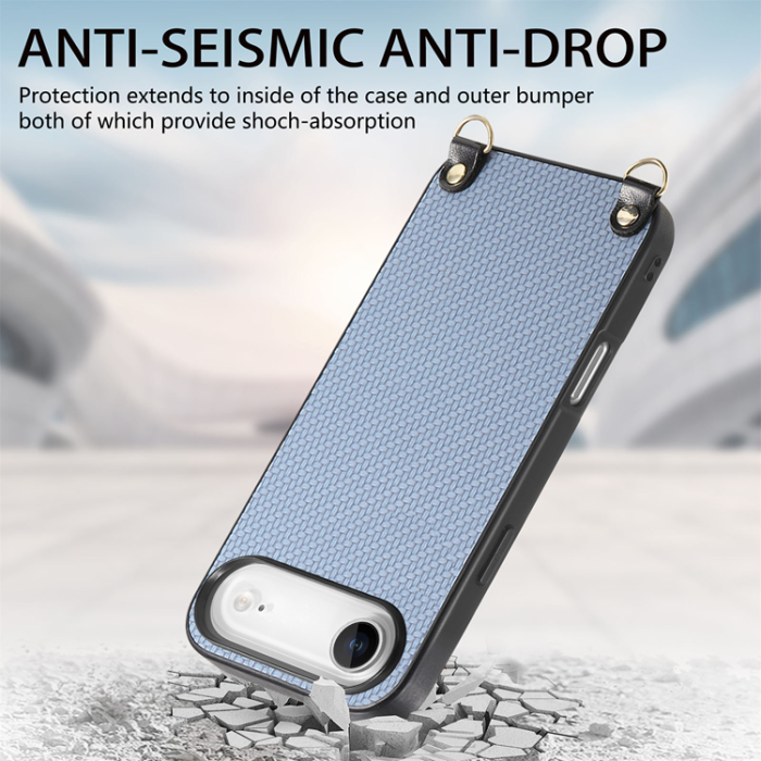 A-One Brand - iPhone Air Mobilskal Med Axelrem Snodd Carbon Fiber - Blå