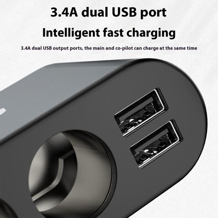 OEM - DUDAO R1Pro 80W Billaddare 2 USB-portar + 3 Cigarette Lighter Uttag