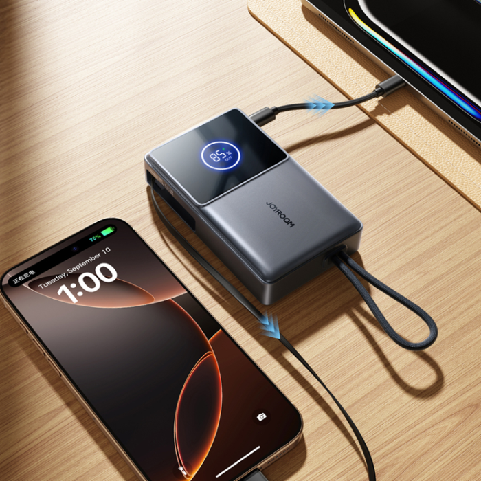 Joyroom - Joyroom Powerbank 10000mAh 22.5W med USB-C Inbyggda Kabel JR-PR1 - Svart