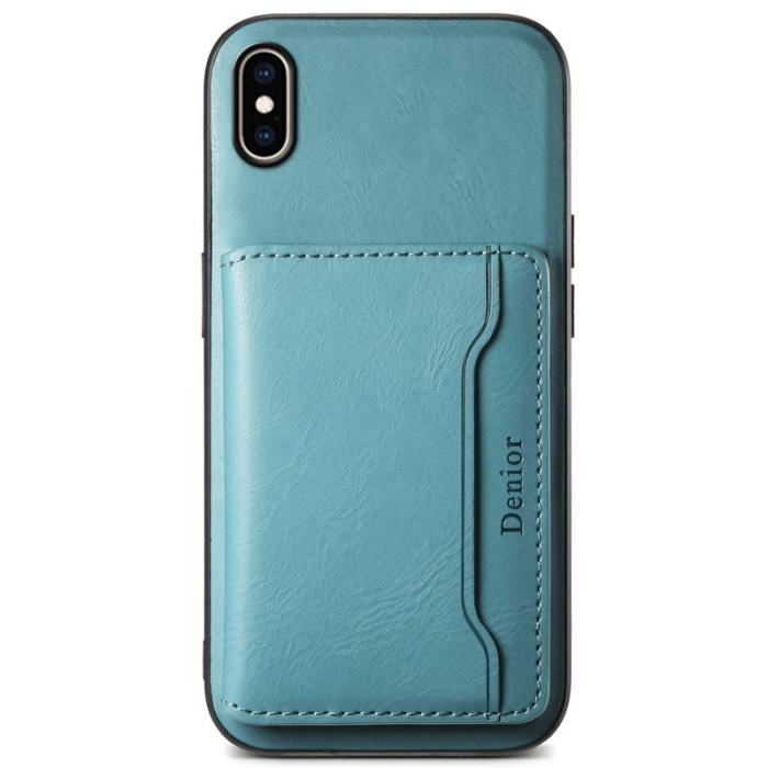 DENIOR - DENIOR iPhone XS Max Fodral Kickstand KonstLäder Blå