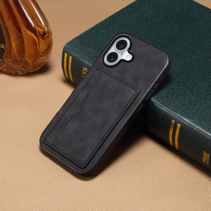 DENIOR - DENIOR iPhone 17 Fodral Kortfack Ställ i Konstläder - Svart