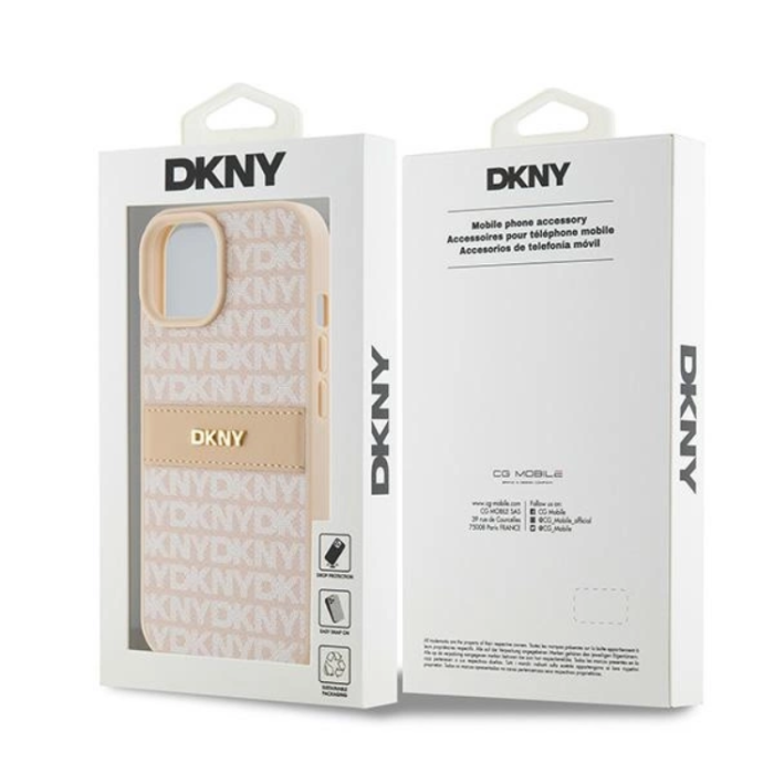DKNY - DKNY iPhone 15/14 Plus Mobilskal Läder Mono Stripe & Metal Logo