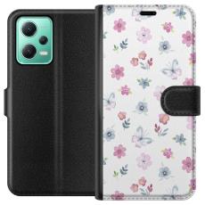 iSecrets - Pl&aring;nboksfodral till Xiaomi Redmi Note 12 med Blommor och fj&auml;rillar