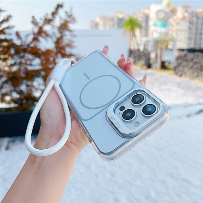 A-One Brand - iPhone 15 Pro Max Mobilskal MagSafe Lens Kickstand med Handrem - Vit