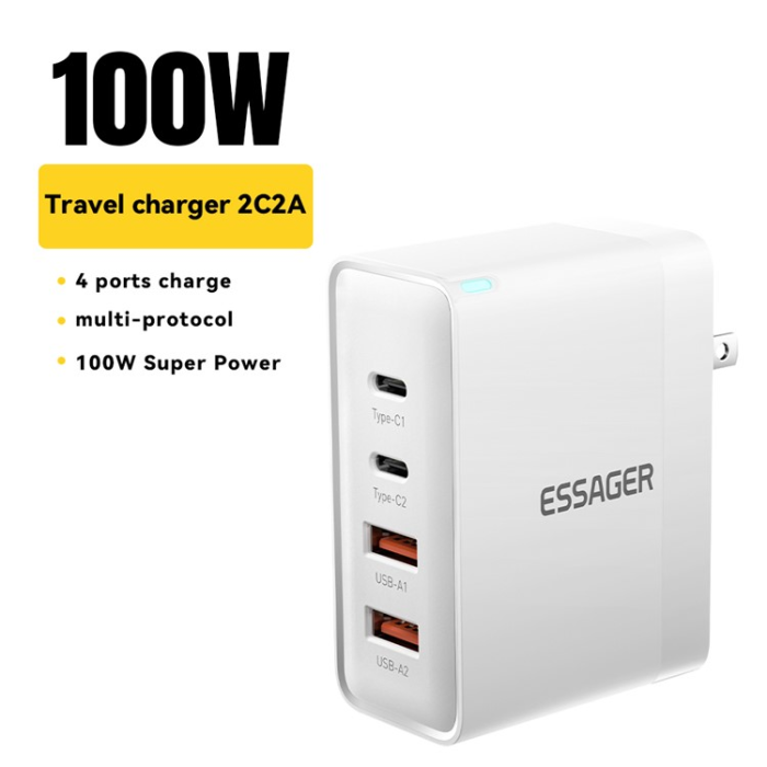 ESSAGER - ESSAGER Väggladdare 100W 2x USB-C - 2x USB-A ES-CD37 US Vit
