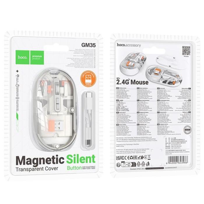 Hoco - Hoco Trådlös Mus Dual-Mode SILENT 2.4G 1600 Dpi GM35 - Vit