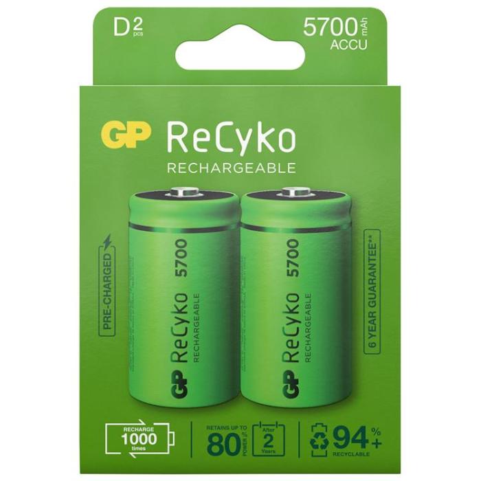 UTGATT5 - GP 2-Pack ReCyko Laddningsbara D-batterier 5700mAh