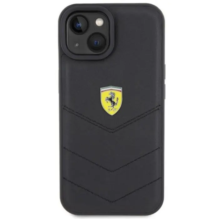Ferrari - Ferrari iPhone 15 Mobilskal Quilted Metal Logo - Svart