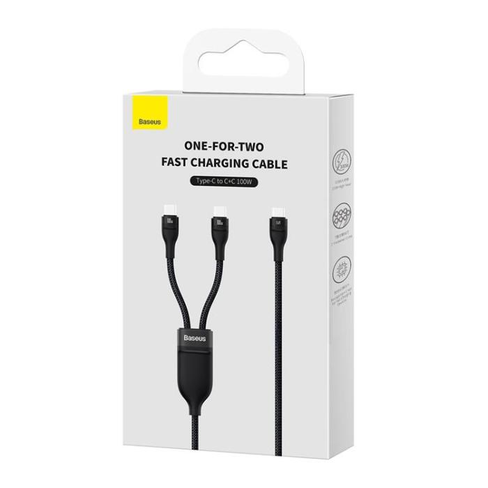 BASEUS - Baseus 2in1 USB-C till 2xUSB-C kabel 100W 1.5m - Svart