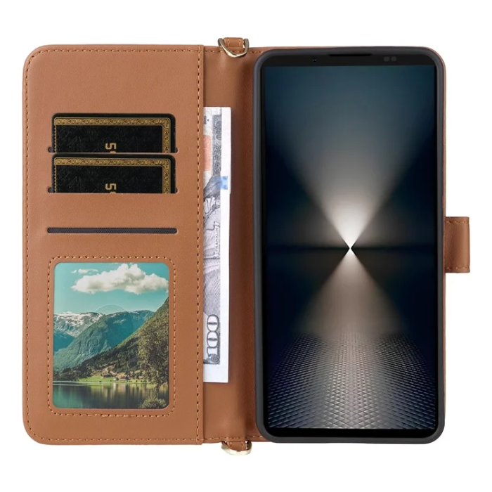 A-One Brand - Sony Xperia 1 VII Plånboksfodral Kickstand med Axelrem - Brun