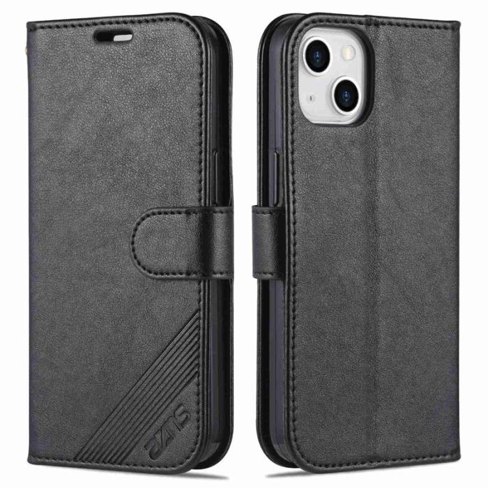 AZNS - AZNS iPhone 14 Plus Plånboksfodral i Konstläder - Svart - Stöttålig Flip Wallet