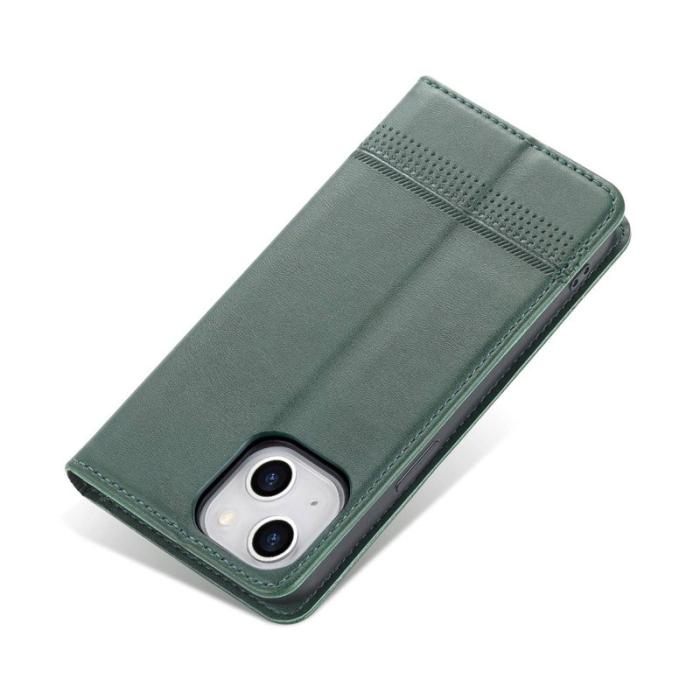 AZNS - AZNS iPhone 14 Plus Plånboksfodral Konstläder - Drop-proof - Grön