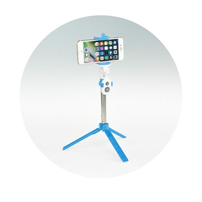 OEM - Combo selfie stick med tripod and remote control Bluetooth Blå