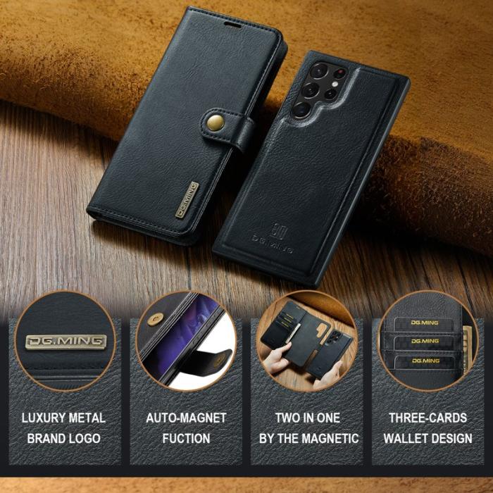 DG.MING - DG.MING Samsung Galaxy S24 Ultra Plånboksfodral Äkta läder Svart