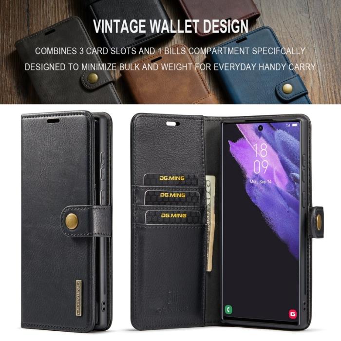 DG.MING - DG.MING Samsung Galaxy S24 Ultra Plånboksfodral Äkta läder Svart