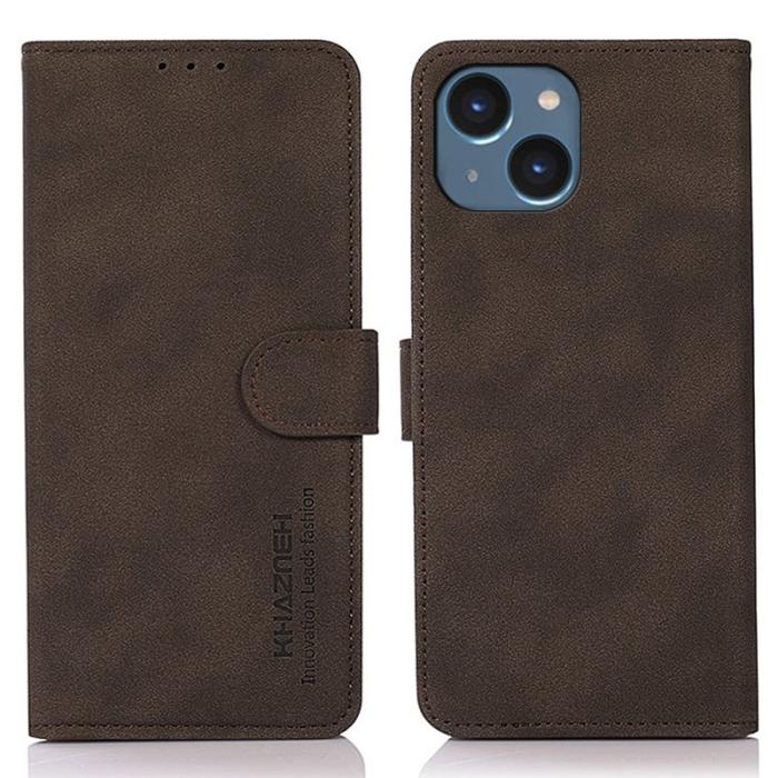 KHAZNEH - KHAZNEH iPhone 15 Plånboksfodral Anti-Dust TextuRöd Konstläder - Brun