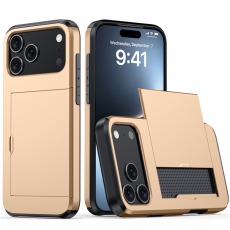 Amorus - AMORUS iPhone 17 Pro Max Mobilskal Glidande Korthållare - Guld