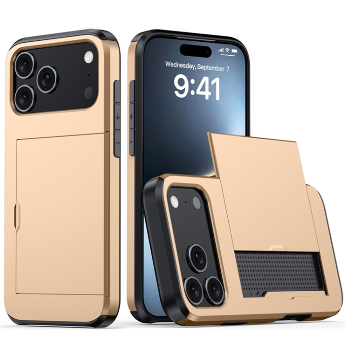 Amorus - AMORUS iPhone 17 Pro Max Mobilskal Glidande Korthållare - Guld