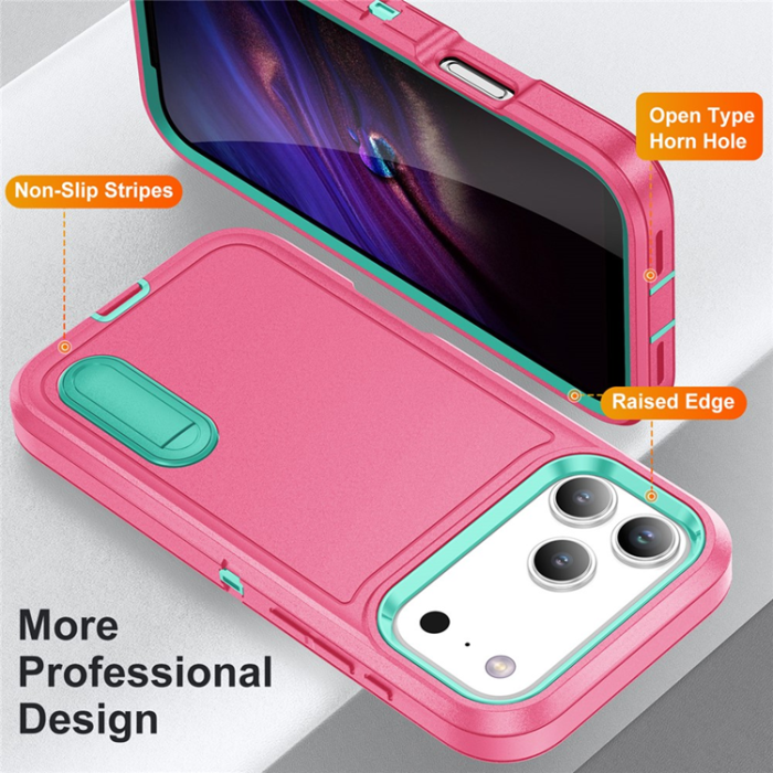A-One Brand - iPhone 17 Pro Max Mobilskal Med Kickstand Silikon - Rosa/Ljusgrön