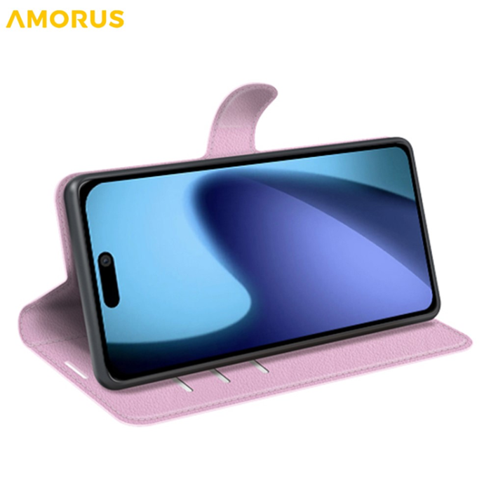 Amorus - AMORUS iPhone Air Plånboksfodral Flipstativ Litchi - Rosa