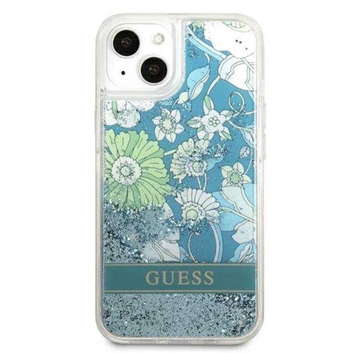 Guess - Guess iPhone 13 Skal Flower Liquid Glitter - Grön