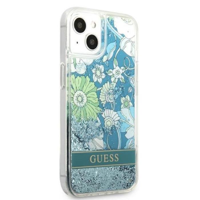 Guess - Guess iPhone 13 Skal Flower Liquid Glitter - Grön