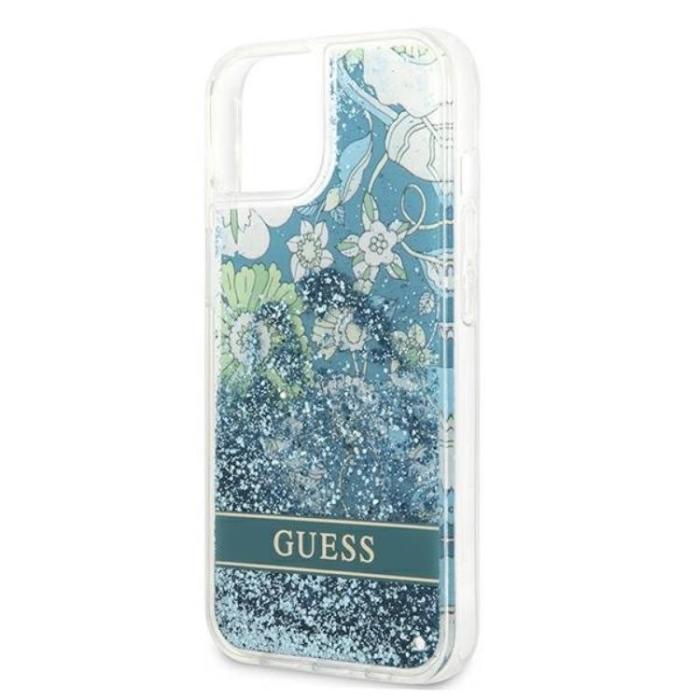 Guess - Guess iPhone 13 Skal Flower Liquid Glitter - Grön
