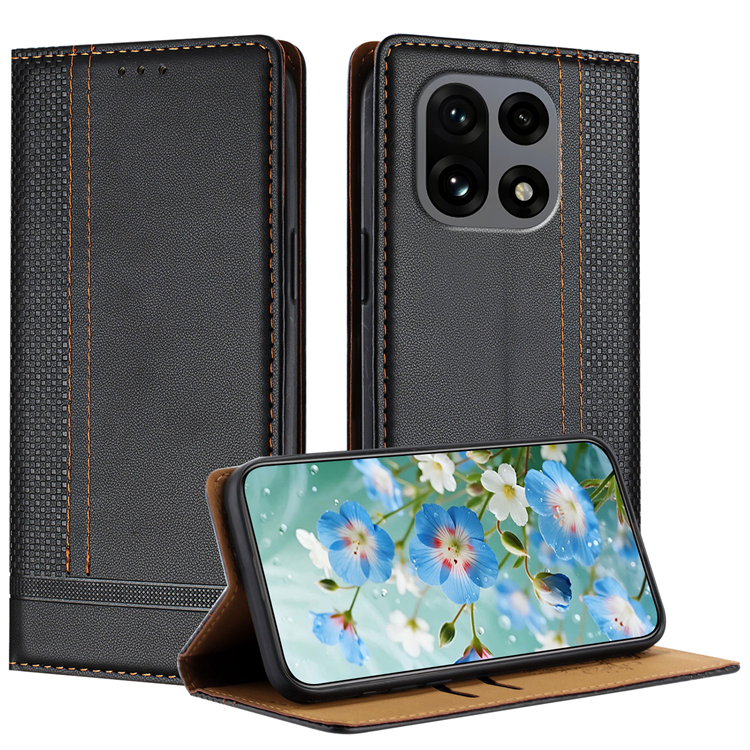 OnePlus 15 Plånboksfodral L-Shaped Grid Pattern Konstläder (Svart) | 2353 | AlltMobil