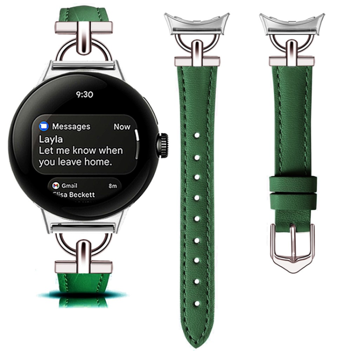A-One Brand - Google Pixel Watch 3 45mm Armband Äkta Cow Läder - Grön