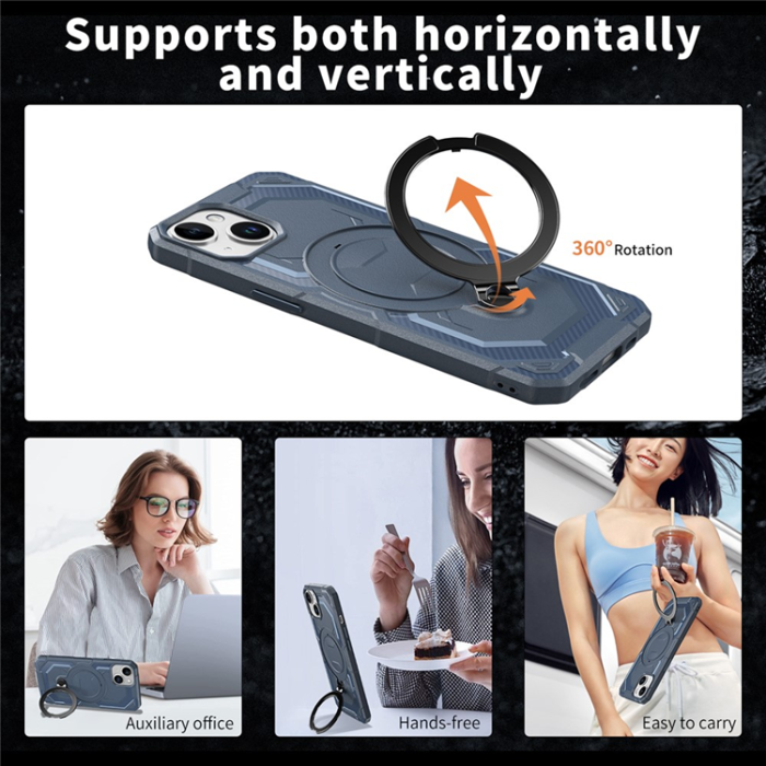 A-One Brand - iPhone 15 Plus Mobilskal MagSafe Kickstand TPU + PC - Blå