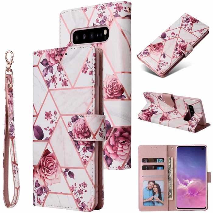 A-One Brand - Marble Grid Plånboksfodral till Galaxy S10 Plus - Rosor