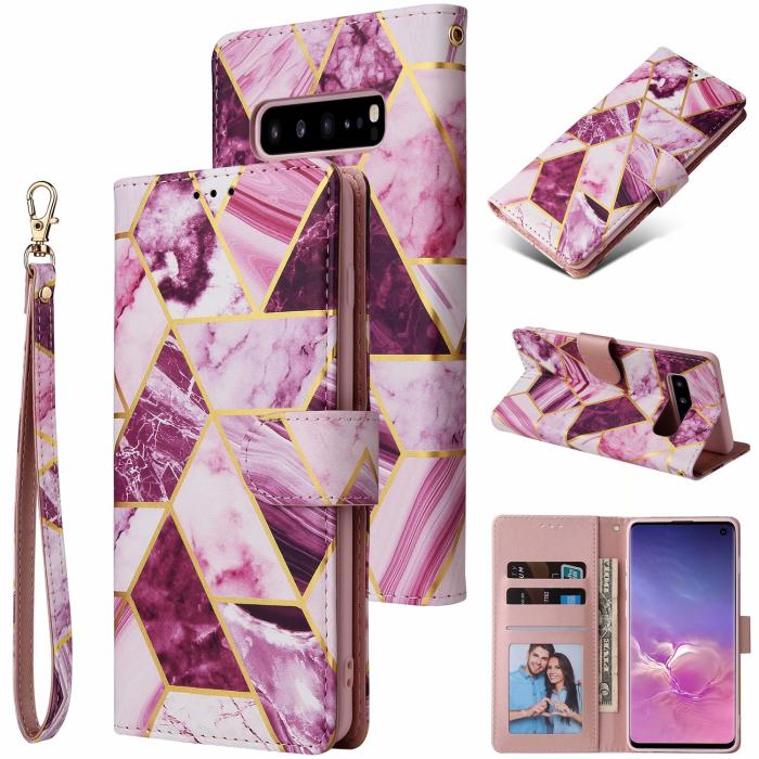 A-One Brand - Marble Grid Plånboksfodral till Galaxy S10 Plus - Magenta