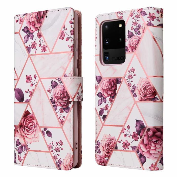 UTGATT - Marble Grid Plånboksfodral till Galaxy S21 Ultra - Rosor