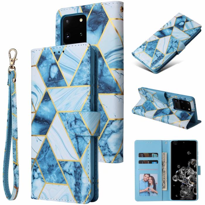 OEM - Marble Grid Plånboksfodral till Galaxy S21 Ultra - Blå