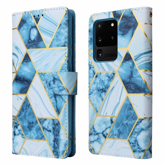 OEM - Marble Grid Plånboksfodral till Galaxy S21 Ultra - Blå