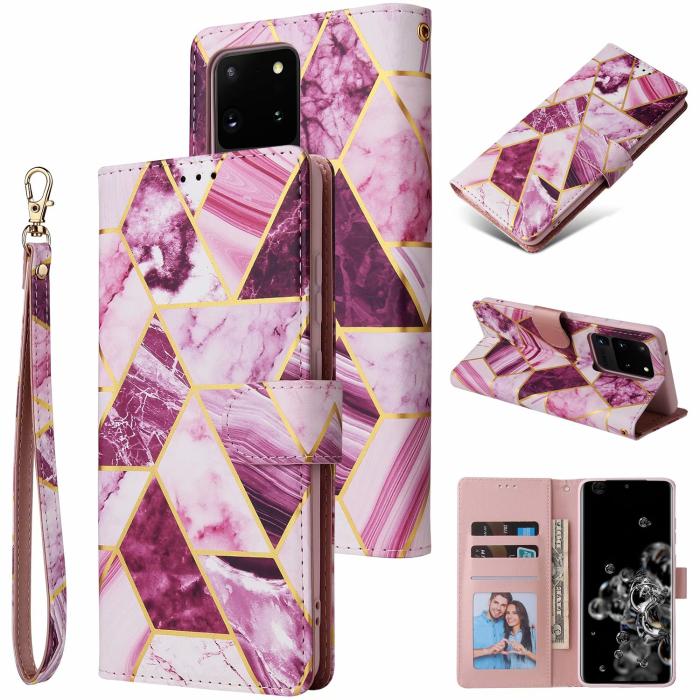 OEM - Marble Grid Plånboksfodral till Galaxy S21 Ultra - Magenta