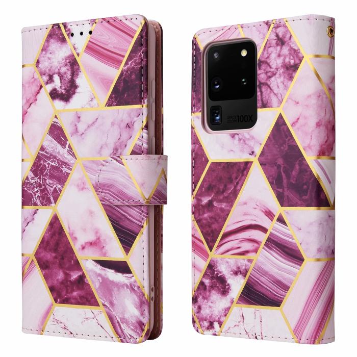 OEM - Marble Grid Plånboksfodral till Galaxy S21 Ultra - Magenta