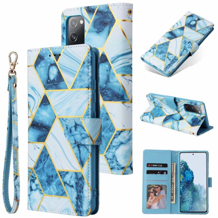 A-One Brand - Marble Grid Plånboksfodral till Galaxy S20 FE - Blå