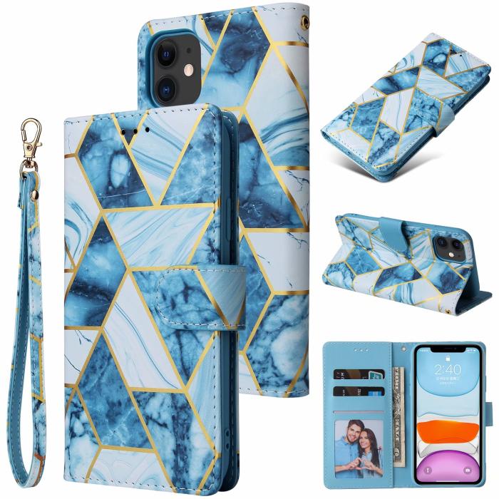A-One Brand - Marble Grid Plånboksfodral till iPhone 11 Pro - Blå