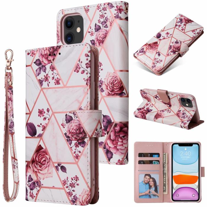 A-One Brand - Marble Grid Plånboksfodral till iPhone 11 Pro - Rosor