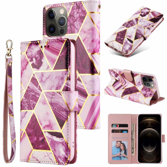 A-One Brand - Marble Grid Plånboksfodral iPhone 12 & 12 Pro - Magenta