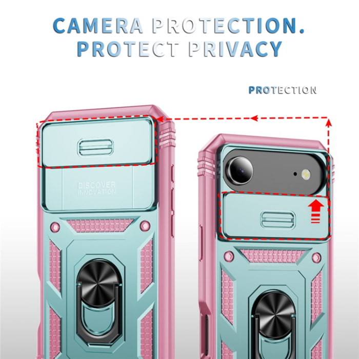 A-One Brand - iPhone Air Mobilskal Slide Camshield Kickstand - Grön/Rosa