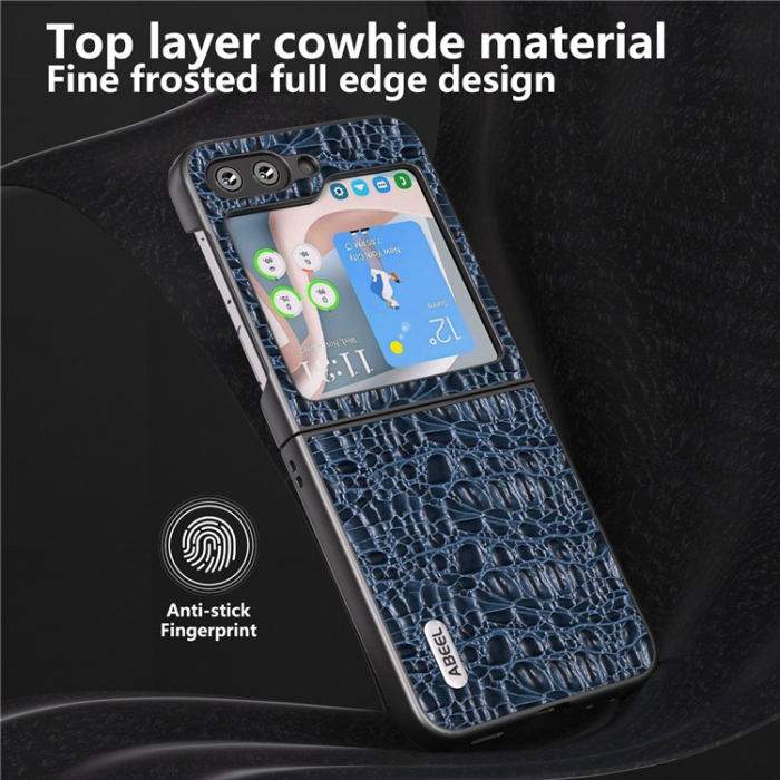 ABEEL - ABEEL Galaxy Z Flip 5 Mobilskal Äkta Läder Cowhide - Blå