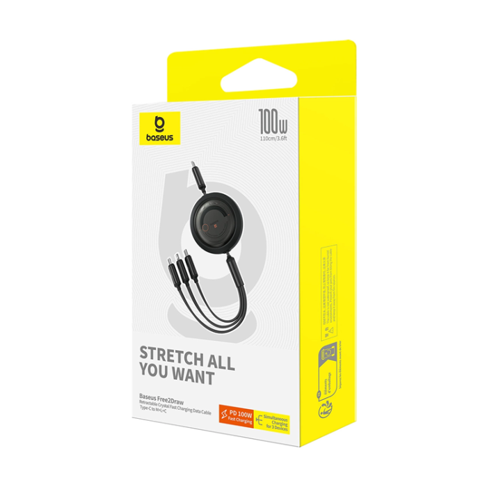 BASEUS - Baseus 3in1 USB-C till USB-C/Lightning/Micro-USB 100W 1.1m Kabel