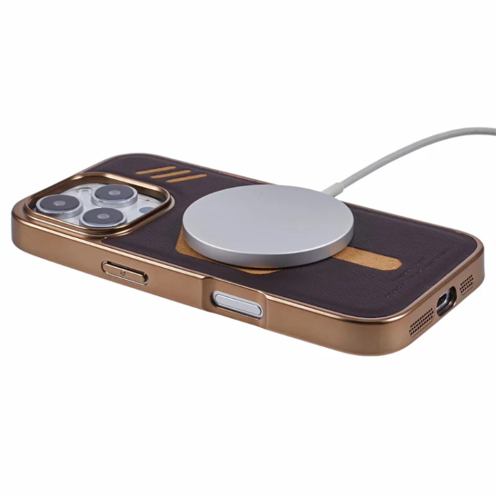 KIGC - KIGC iPhone 16 Pro Max Mobilskal Magsafe Läder - Titanguld