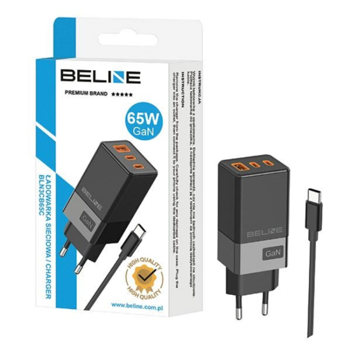 Beline - Beline Väggladdare 2x USB-C Till USB-A Med USB-C Kabel - Svart