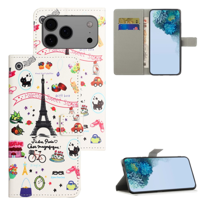A-One Brand - iPhone 17 Pro Plånboksfodral Pattern Print Läder - Eiffeltornet