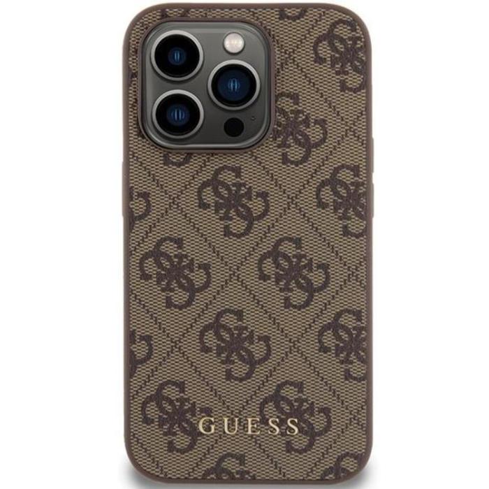 Guess - Guess iPhone 15 Pro Mobilskal Metall Gold Logo - Brun