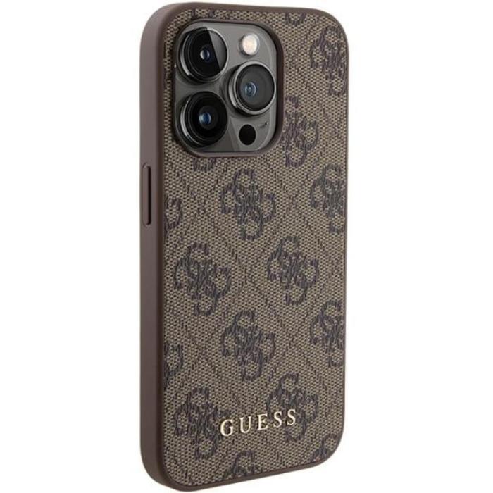 Guess - Guess iPhone 15 Pro Mobilskal Metall Gold Logo - Brun